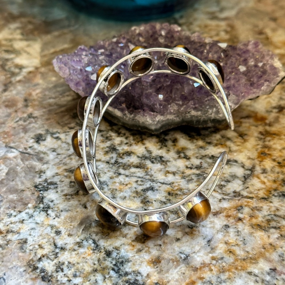 COPY - Silver Tiger’s Eye Stone Cuff Bracelet - Picture 6 of 11